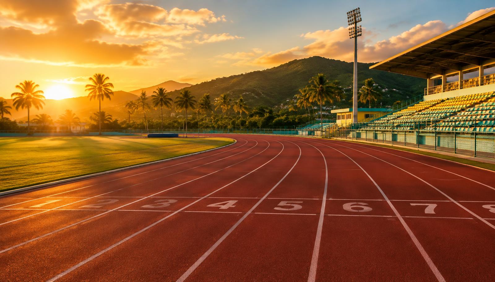 Athletics track at sunset